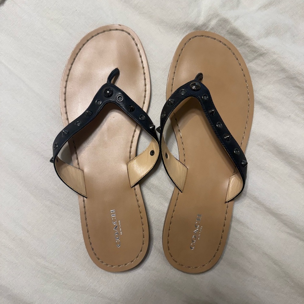 COACH Cottage Carmine Women's Black Vegan Leather Flip Flops Size 9B